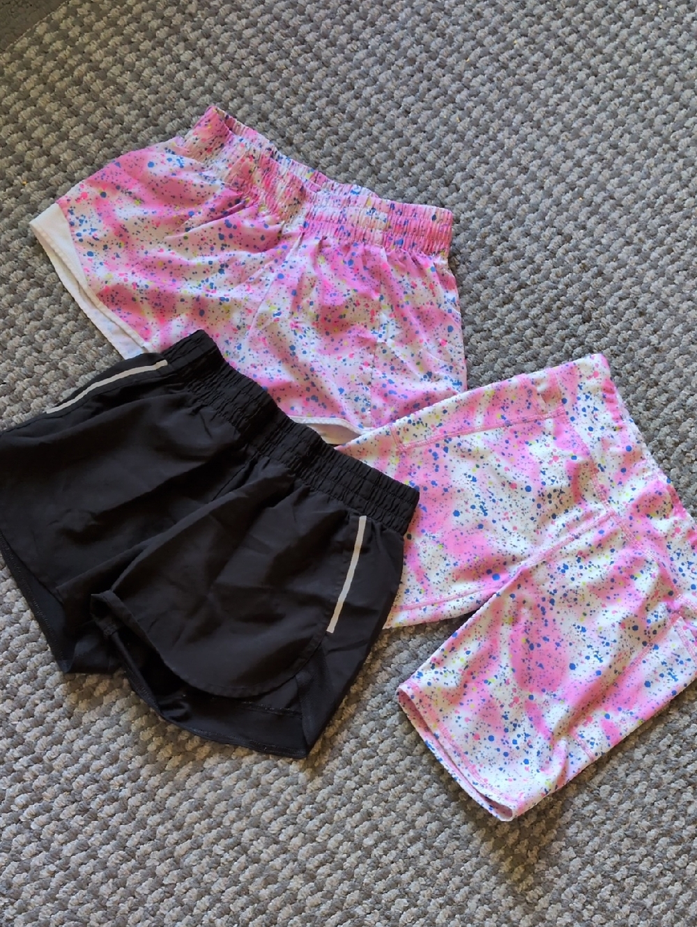 Girls' Pink Splatter Active & Bike Shorts with Black Athletic Shorts